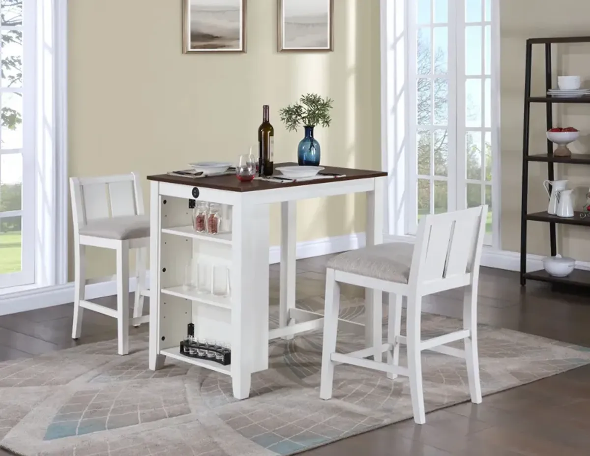 Graham - 3 Piece Small Space Counter Height Dining Table With Shelves And 2 Chairs (Set of 3)