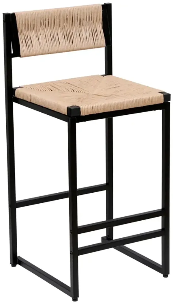 Bar Stools Paper Rope Weave Dining Chairs With Back Hand Weave Stools For Kichen Island, Bar & Counter (Set of 2)