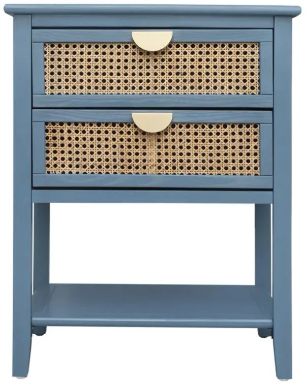 2 Drawer Side Table, Natural Rattan