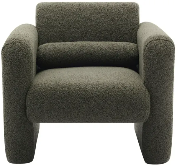 Modern Accent Chair Lambskin Sherpa Upholstered Comfy Reading Arm Chair Soft Padded Armchair With Back And Pillow For Living Room - Seaweed Green