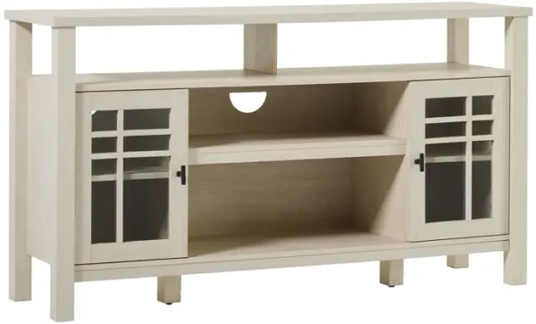 Transitional 2 Door Sideboard With Windowpane Design - Ivory Oak