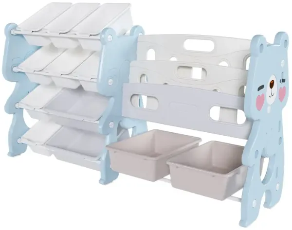 Kids Toy Storage Organizer With 2 Tier Bookshelf, Toy Storage With 12 Bins