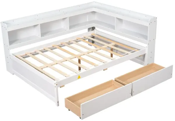 Full Bed With L-Shaped Bookcases, Drawers