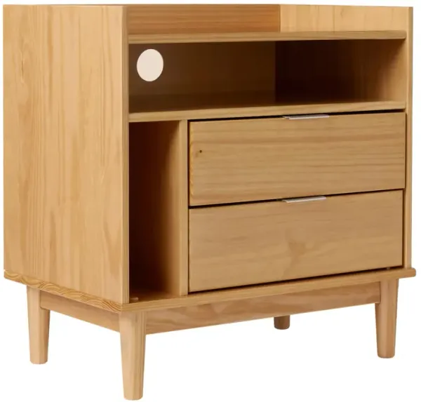 Mid-Century Modern Solid Wood 2 Drawer Gallery Nightstand