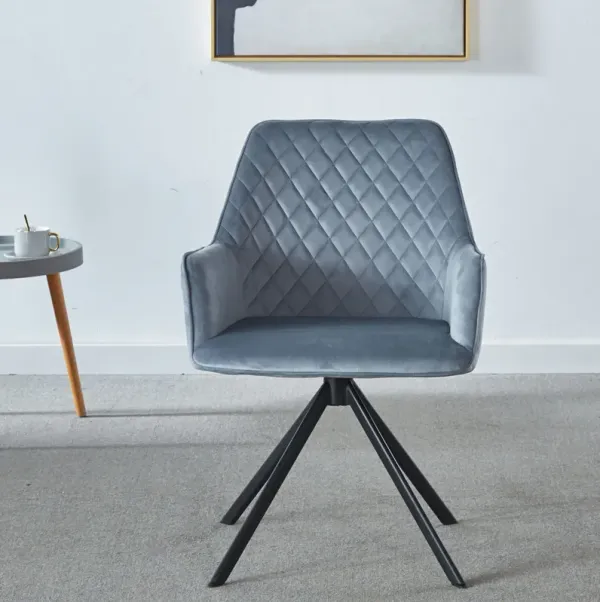 Modern Desk Chair No Wheel, Ergonomic Office Chair Home Office Upholstered Chair, Computer Chair For Bedroom, Reception Room, Living Room With Metal Legs - Blue