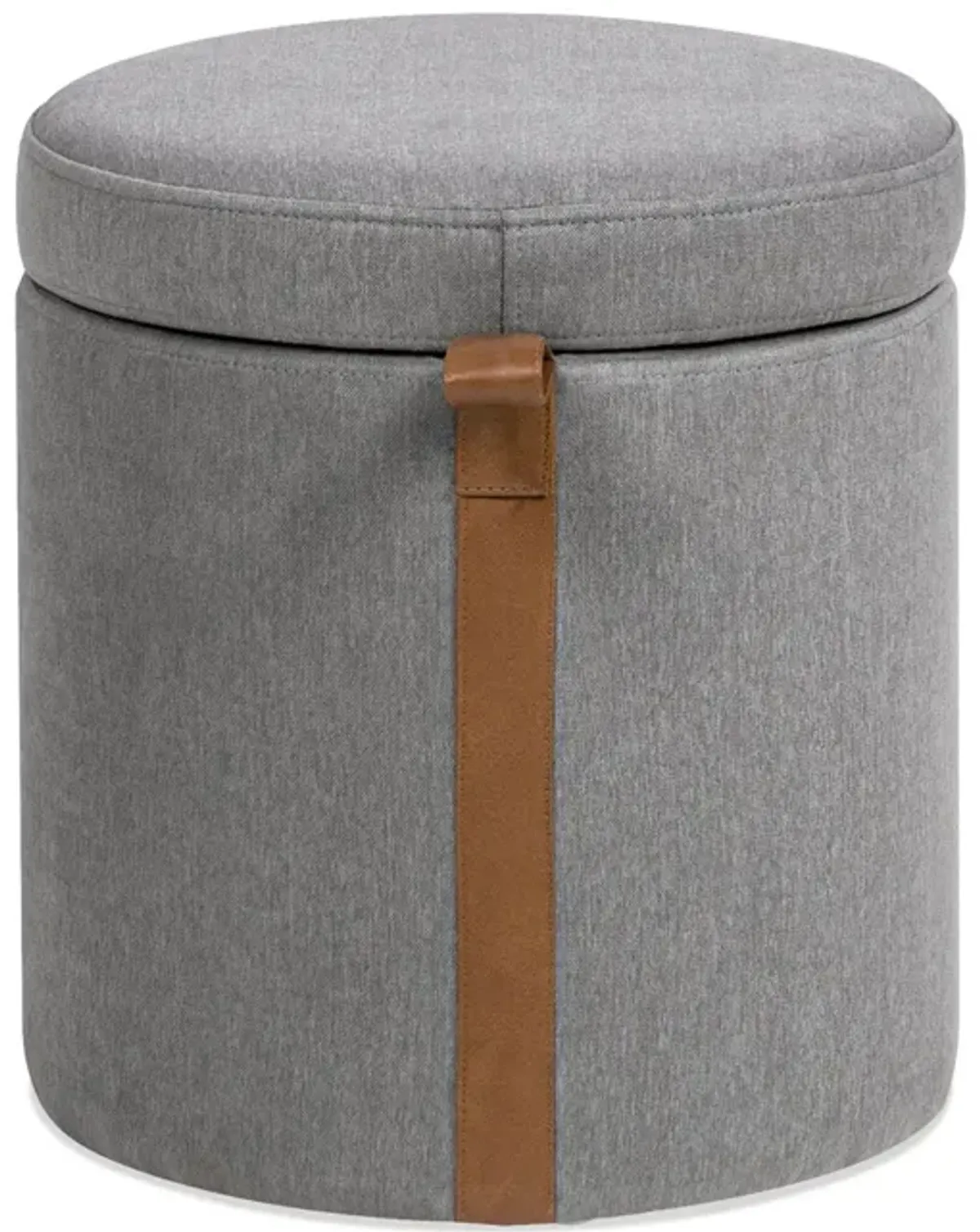 Brandy - Round Upholstered Storage Ottoman With Leather Accent