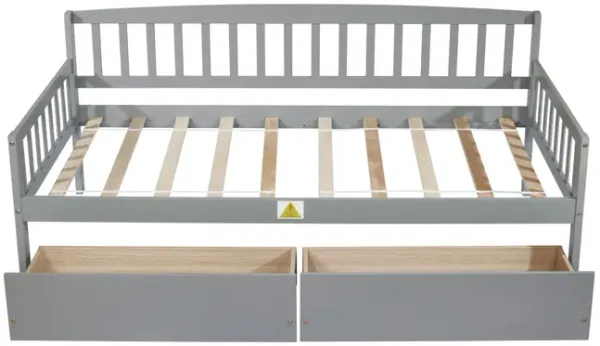 Pine Wood Daybed With Two Storage Drawers, Sofa Bed With Bed Platform Of 10 Support Slats