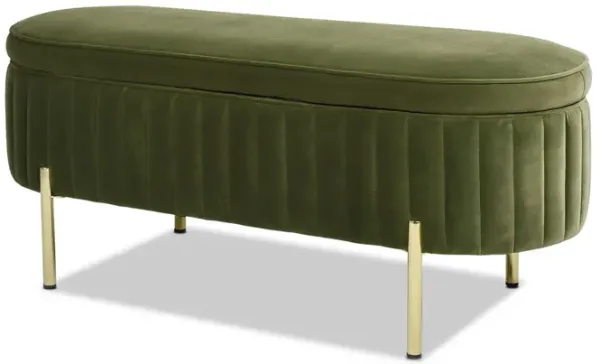 Chloe - Modern Glam Storage Bench - Olive Green
