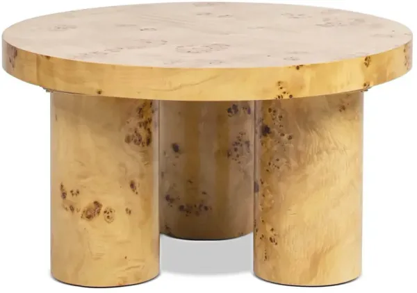 Nebula - Round Pillar Leg Coffee Table - Warm Natural Brown Burl