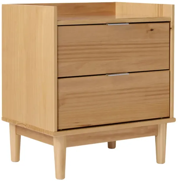 Mid Century Modern 2 Drawer Nightstand - Natural Pine