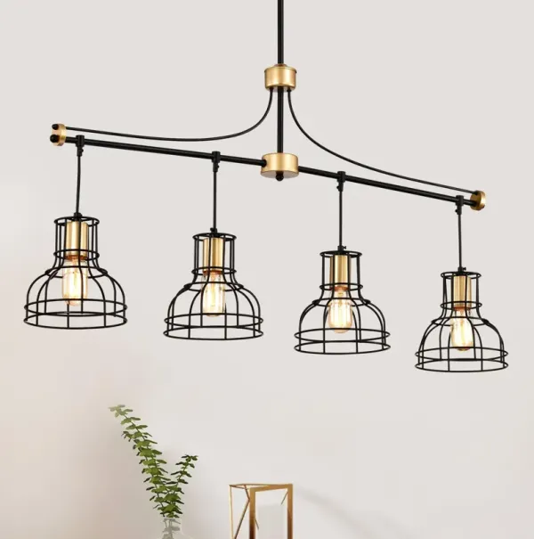 Dining Room Light Fixture / Chandelier Table, 40 -" Hanging For Farmhouse Linear Chandeliers, 5 Light Kitchen Island Lighting Ceiling Chandelier, With Metal Lampshade - Gold / Matte Black