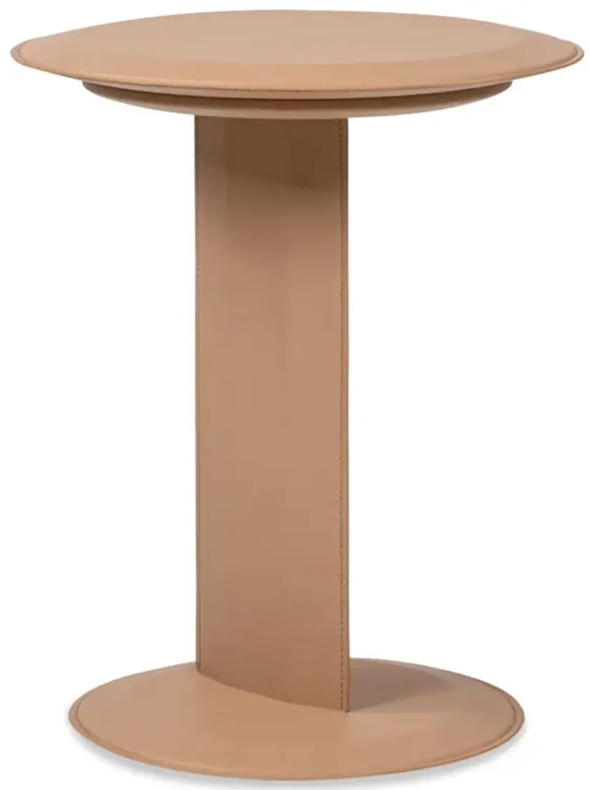 Mode - Leatherette Round C-Shaped Sofa Side Table - Saddle Brown
