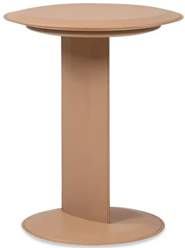 Mode - Leatherette Round C-Shaped Sofa Side Table - Saddle Brown