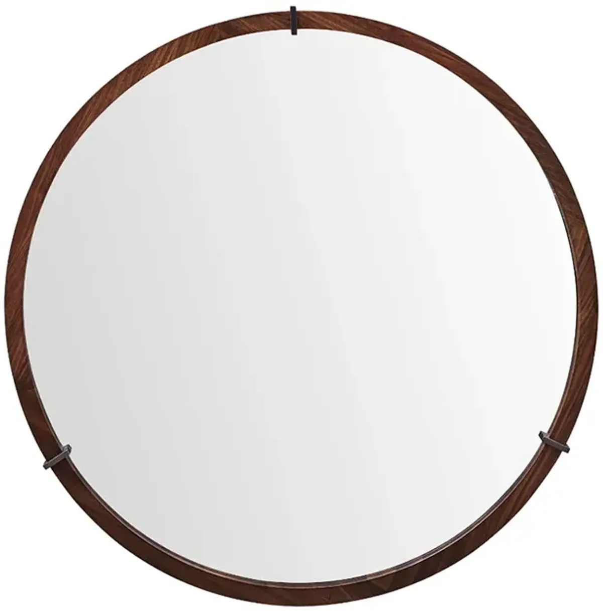 Hausen - Mid-Century Modern Round Accent Wall Mirror - Brown Walnut