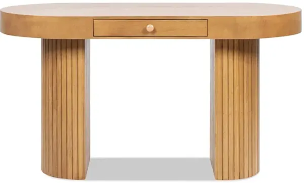 Jesse - Single Drawer Fluted Oval Console Desk - Honey Brown
