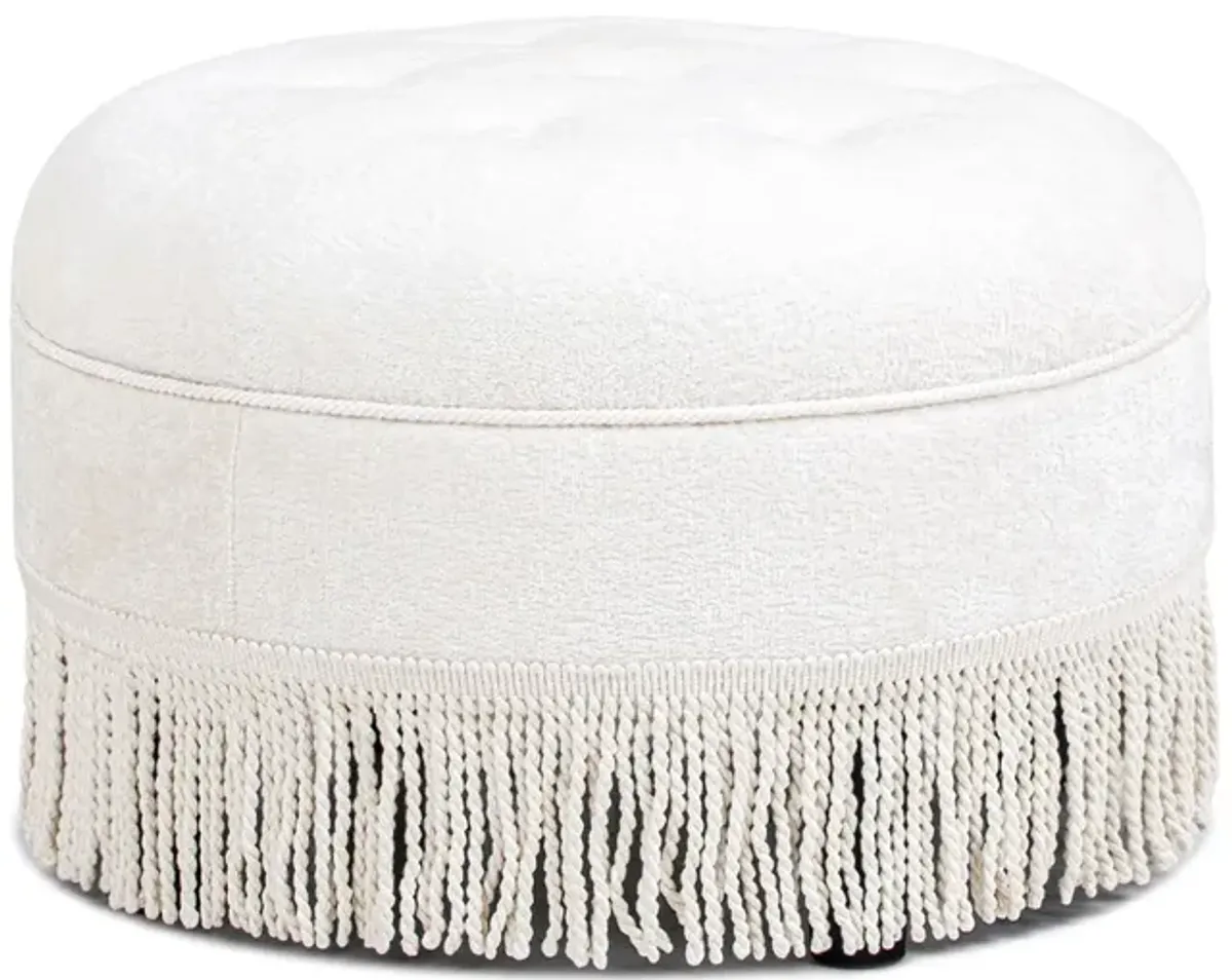 Yolanda - Round Upholstered Accent Ottoman - Almond White