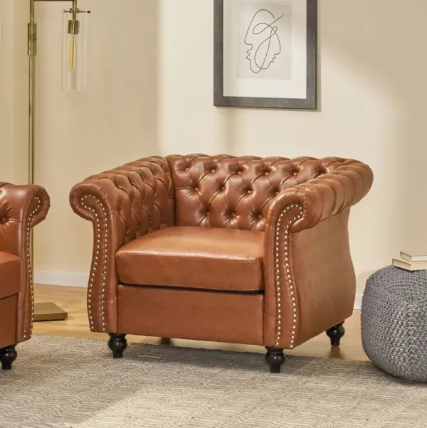 Tufted Accent Chair, Living Room - Light Brown