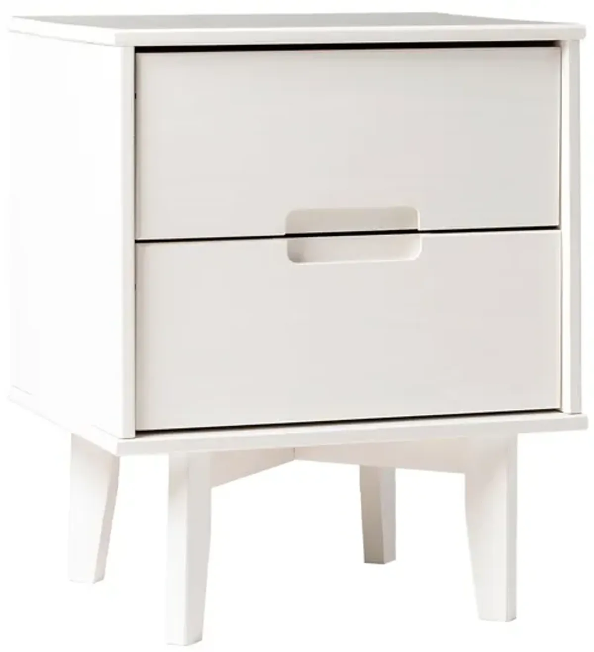 Mid-Century Modern 2 Drawer Solid Wood Nighstand With Cutout Handles