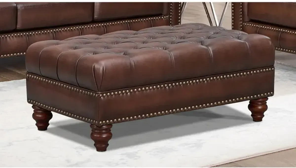 Alton Bay - Leather Ottoman - Brown