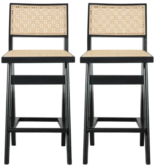 Keira - Bar Stool (Set of 2) - Black / Rattan