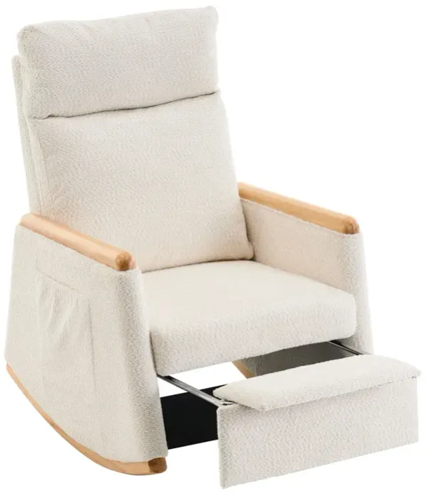 Accent Rocking Chair With Footrest, High Back Rubber Wood Rocking Legs Bedroom Living Space