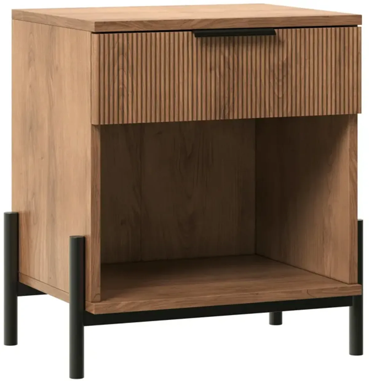 Modern Fluted Drawer Nightstand With Open Cubby Coastal
