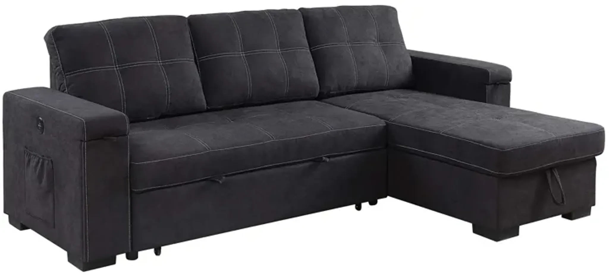 Toby Woven Fabric Reversible Sleeper Sectional Sofa With Storage Chaise ...