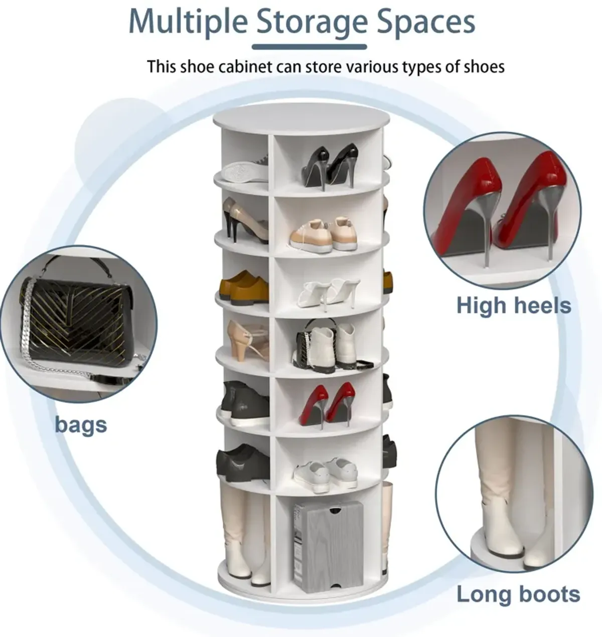 6 Tier Spinning Shoe Rack, Free Standing, 360° Revolving Shoe Organizer - White