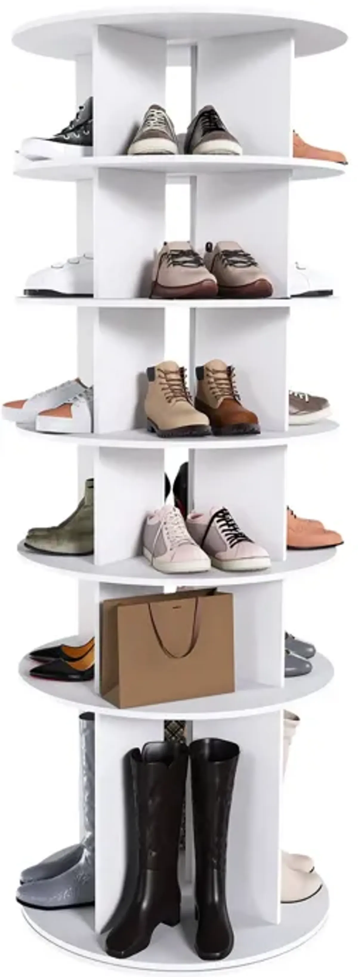 6 Tier Spinning Shoe Rack, Free Standing 360° Revolving Shoe Organizer - White