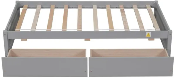 Twin Bed With 2 Drawers, No Box Spring Needed - Gray
