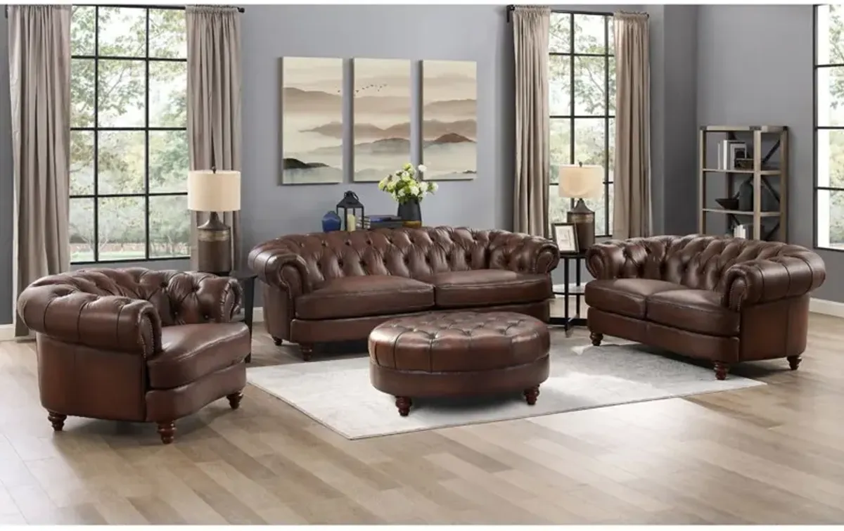 Newport - Leather Ottoman - Caramel