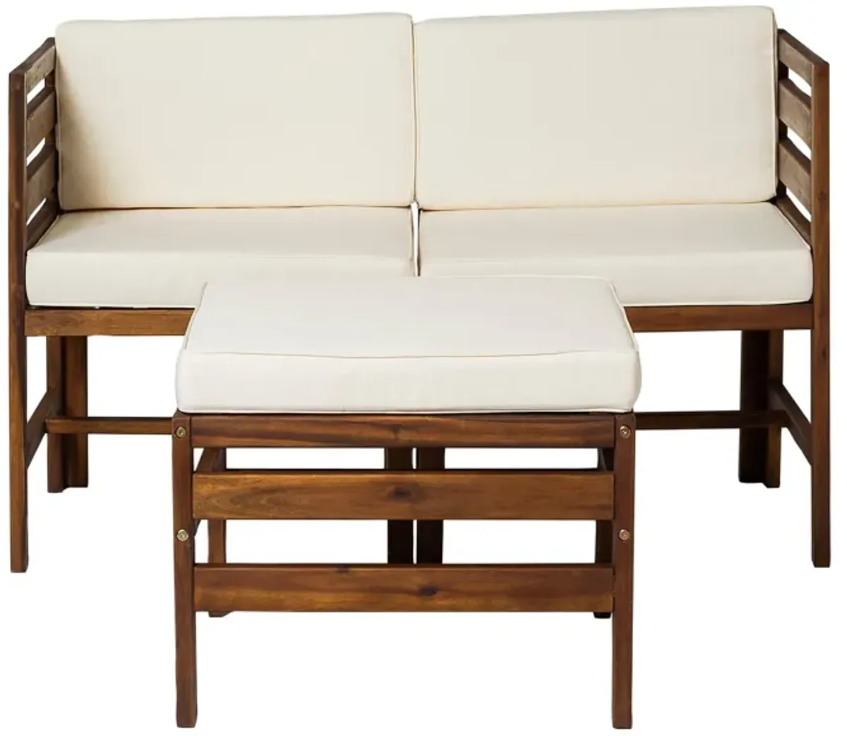 Contemporary 3 Piece Modular Acacia Wood Left And Right Arm Chairs And Ottoman - Dark Brown