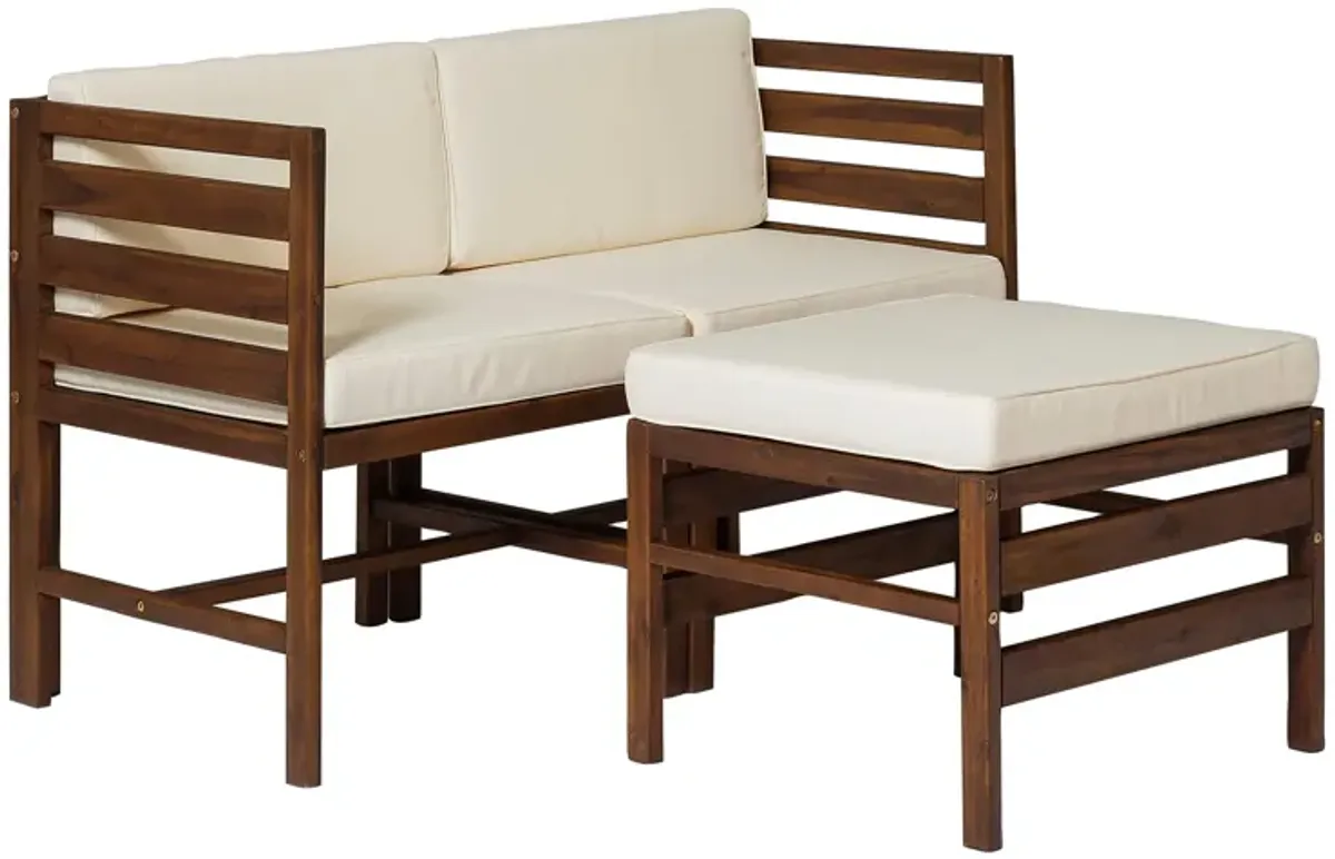 Contemporary 3 Piece Modular Acacia Wood Left And Right Arm Chairs And Ottoman - Dark Brown