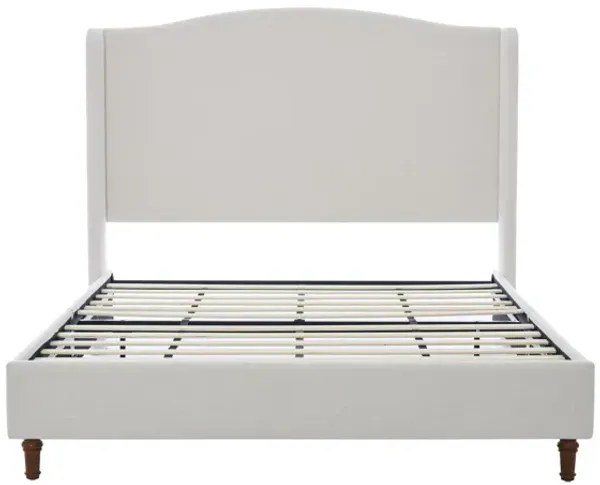 Hannah - Upholstered Wingback Bed Size / Tall Headboard Upholstered King Bed / Premium Textured Canvas Chenille Look / Minimalist Designs / No Box Spring Needed