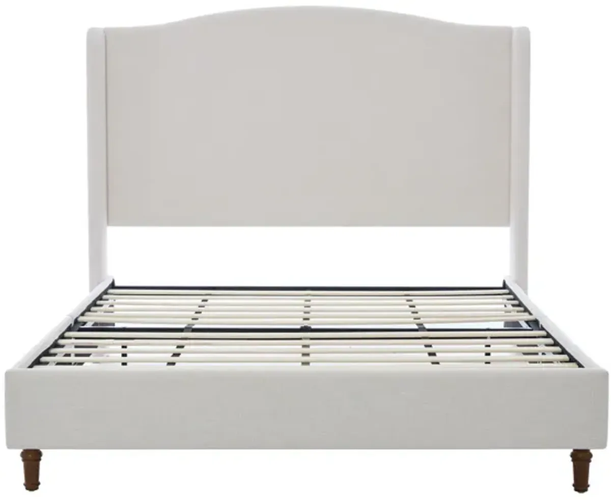 Hannah - Upholstered Wingback Bed Size / Tall Headboard Upholstered King Bed / Premium Textured Canvas Chenille Look / Minimalist Designs / No Box Spring Needed