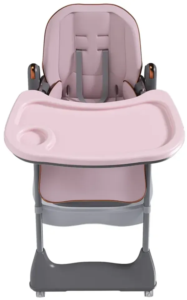 Adjustable Baby High Chair 0-6 Years, Portable Infant Feeding Seat With Safety Belt, Silent Lockable Wheels