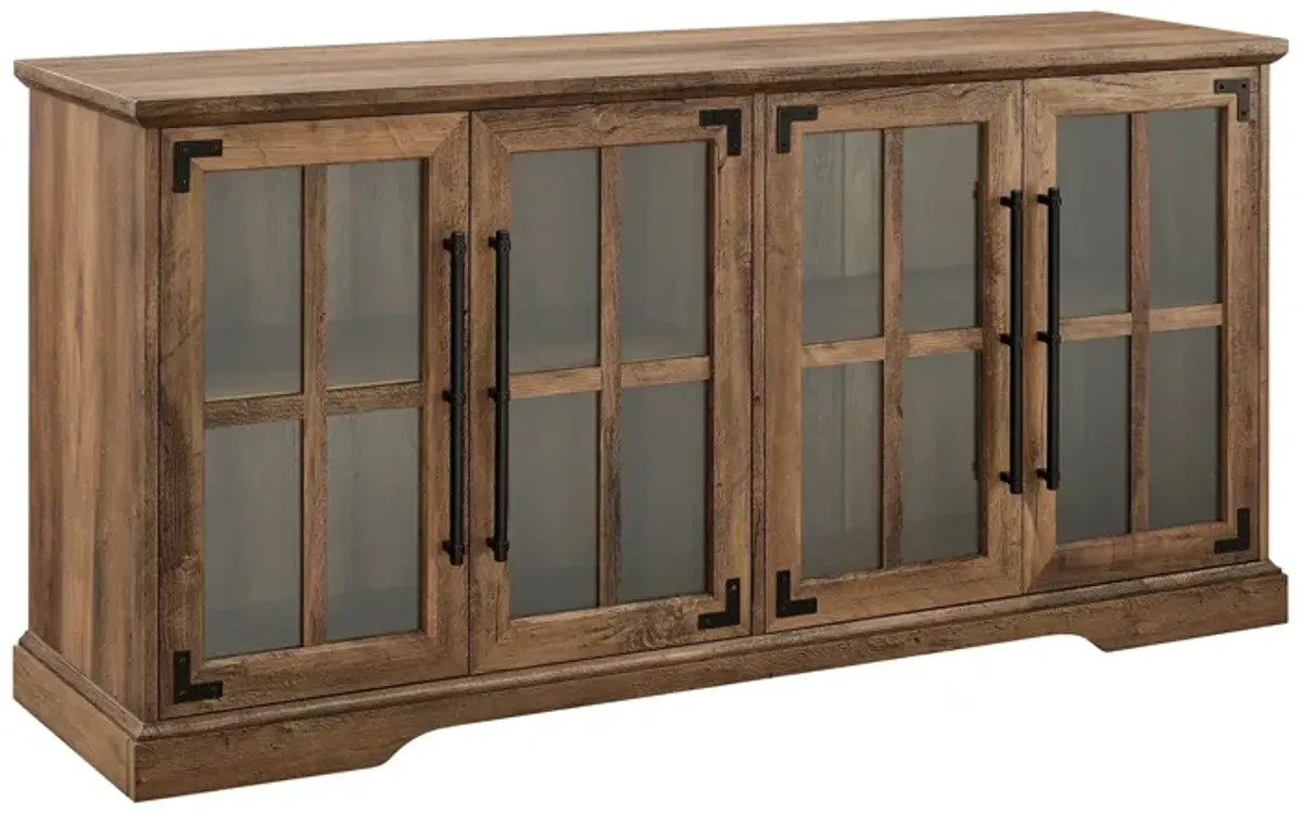 Modern Farmhouse Two Tone Windowpane Glass Door TV Stand For TVs Up To 65"
