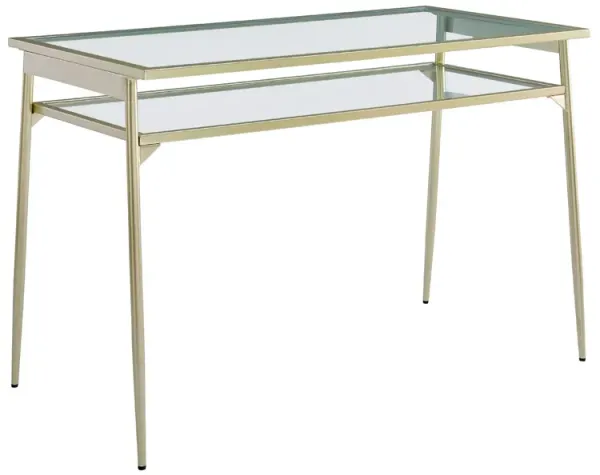 Contemporary Two Tier Glass Top Computer Desk - Gold / Glass