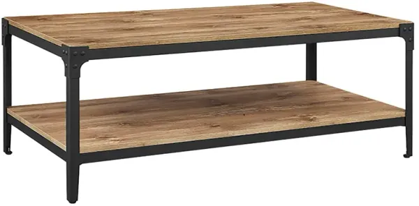 Modern Industrial Coffee Table With Lower Shelf - Barnwood