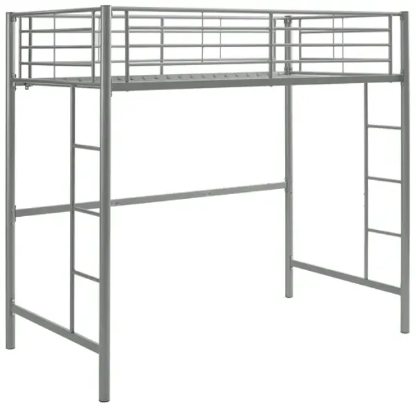 Modern Twin Over Loft Metal Bunk Bed Frame With Integrated Guardrails - Silver