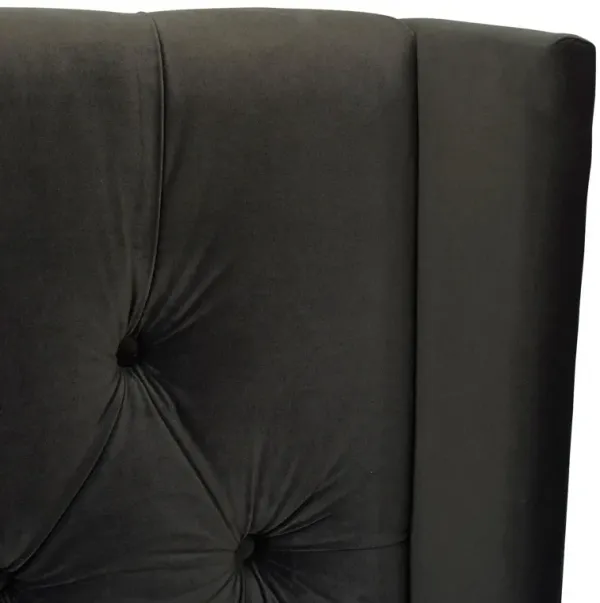 David - King Tufted Wingback Bed - Dark Charcoal Gray