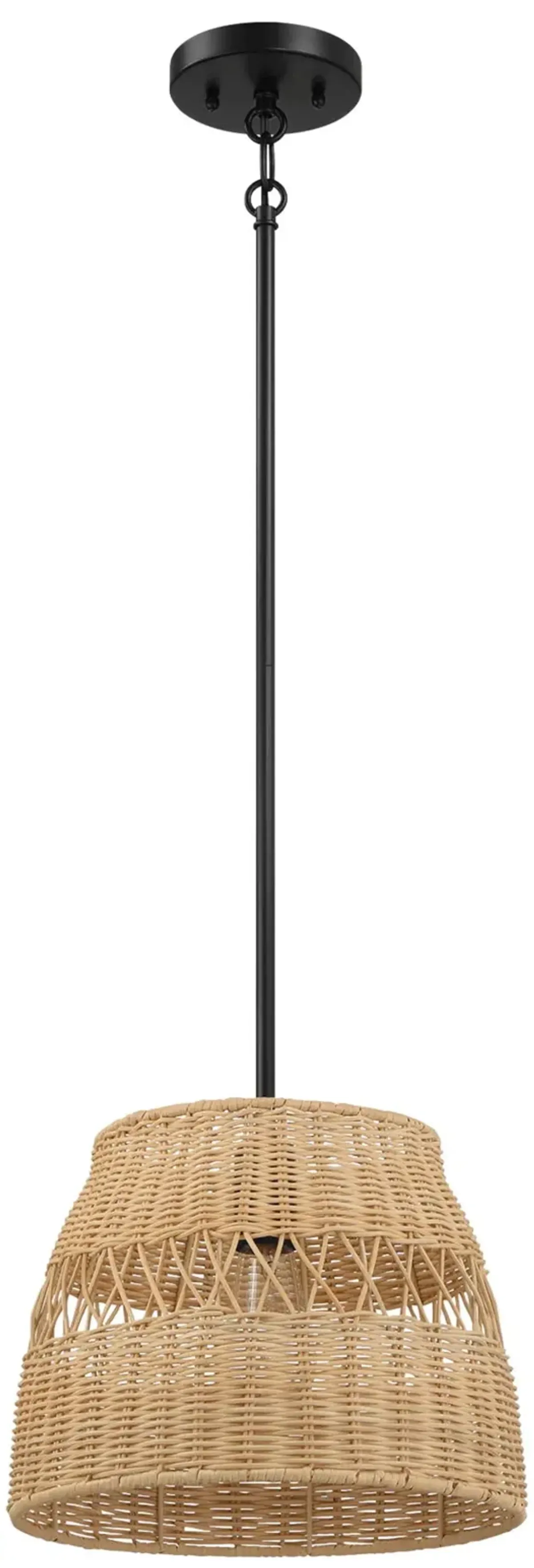 Essence - Single Lights Pendant With Shade - Black / Rattan