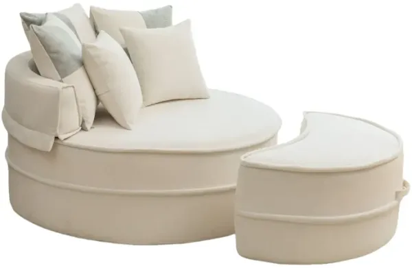 Modern Oversized Round Barrel Accent Chair With Ottoman