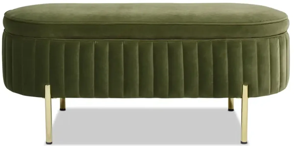 Chloe - Modern Glam Storage Bench - Olive Green