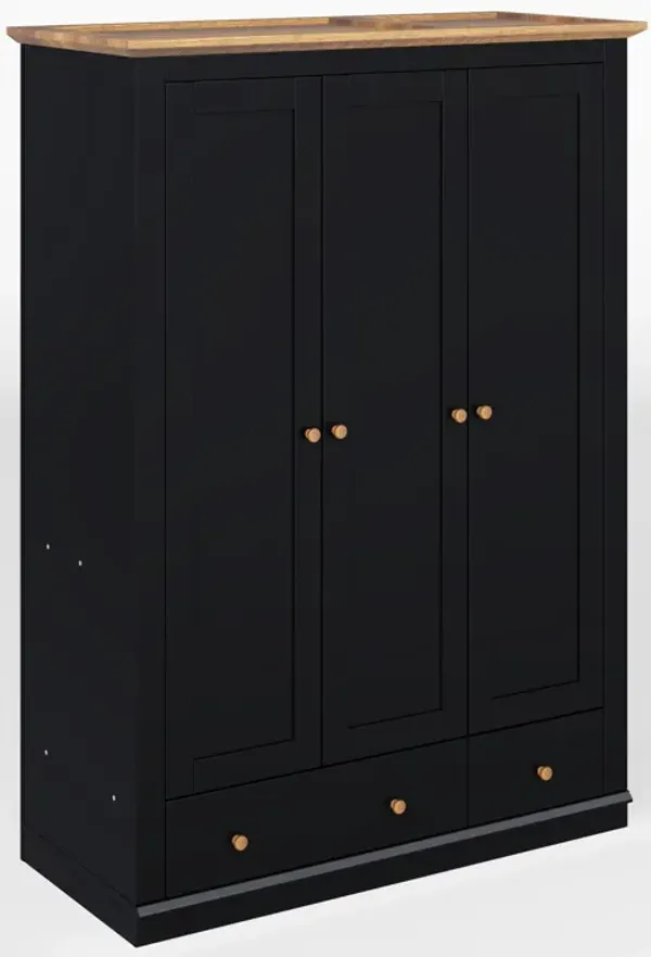 Modern 3 Doors Armoire Wardrobe Closet With 2 Drawers, Tall Wardrobe Cabinet With Hanging Rail And Shelve For Bedroom - Natural / Black