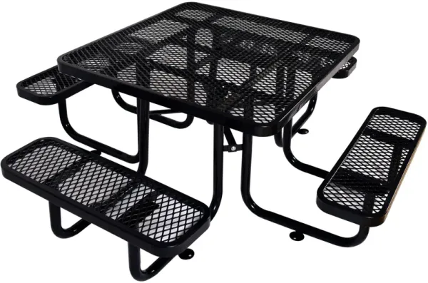 Square Outdoor Steel Picnic Table, With Umbrella Pole