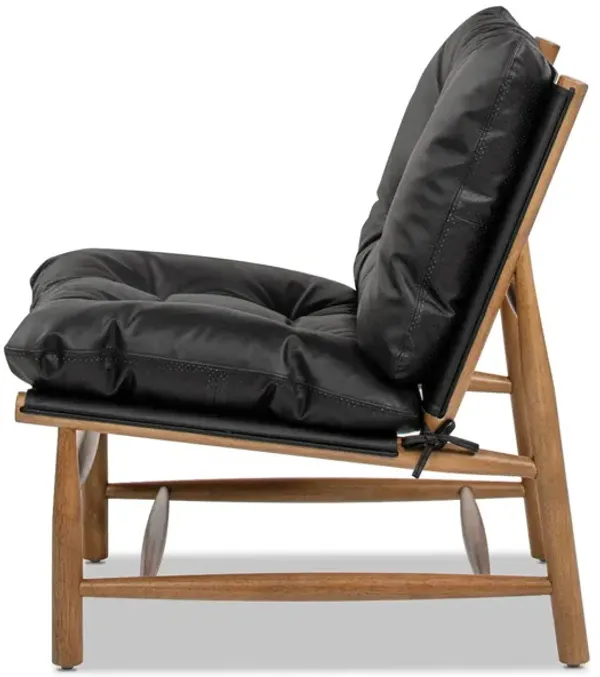 Oxford Leather Mid-Century Modern Accent Chair - Noir Black