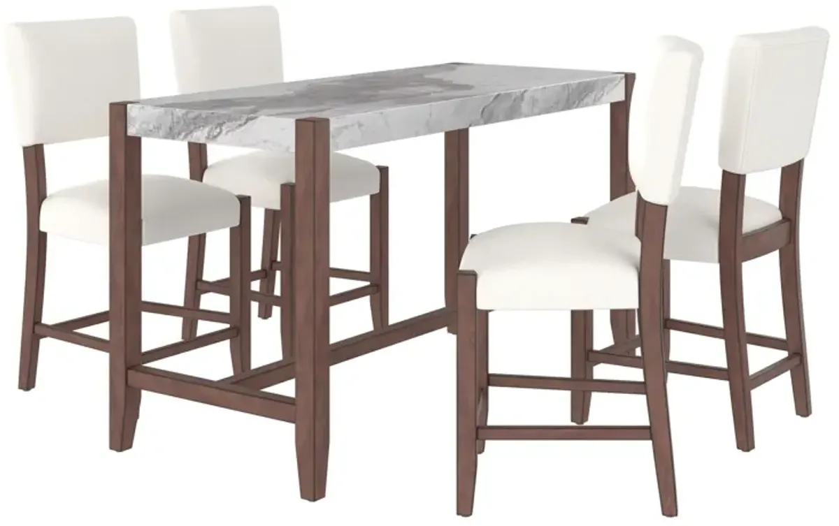 5 Piece Counter Height Dining Set With 4 Upholstered Chairs
