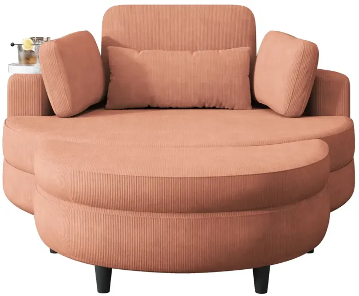 Corduroy Sofa With Two Throw Pillows And A Waist Pillow With An Extra Tray For Comfortable Seating In Small Apartment Bedrooms