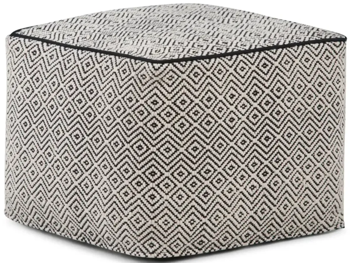 Brynn - Square Pouf - Patterned Black / Natural